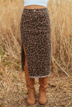 Load image into Gallery viewer, Leopard Denim Split Midi Skirt