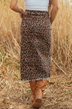 Load image into Gallery viewer, Leopard Denim Split Midi Skirt