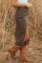 Load image into Gallery viewer, Leopard Denim Split Midi Skirt