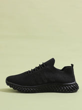 Load image into Gallery viewer, Black Lace up Front Knit Slip on Sneakers