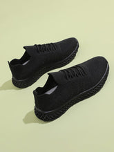 Load image into Gallery viewer, Black Lace up Front Knit Slip on Sneakers